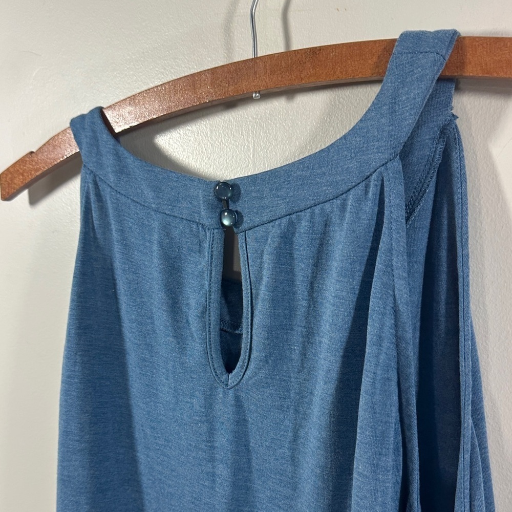 Adrianna Papell Blue Sleeveless Top with White Lace Scallop Embroidery XL - Picture 4 of 4